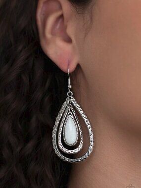 Paparazzi Jewelry Accessories - Teardrop Torrent - White Earrings - Vintage